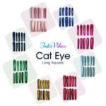 Cat Eye Chrome – Multi-Color Long Square Press-Ons with Magnetic Cat Eye Finish