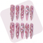 Pink Glitz Twist-Glitter Pink Stiletto Press-Ons with Rhinestone Swirls
