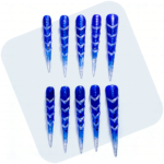 Ice Vortex-Cobalt Blue Stiletto Press-Ons with Silver Swirls