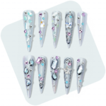 Aurora Crystal-Iridescent Mint Stiletto Press-Ons with Mixed Rhinestone Accents