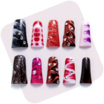 Vivid Swirl – Multi-Tone Long Duck Press-Ons with Rhinestone Accents