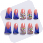 Lavender Blossom – Pink & Purple Long Duck Press-Ons with Crystal & Floral Accents