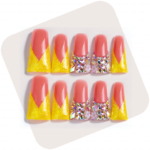 Rose Gold Sparkle – Long Duck Press-Ons with Glitter & Crystal Accents