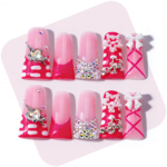 Bubblegum Glam – Pink Ombré Long Duck Press-Ons with Star & Bow Accents