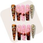 Tortie Cherry – Long Stiletto Press-Ons with Tortoiseshell & Cherry Accents