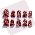 Rebel Chain-Metallic Red Short Duck Press-Ons with Spike & Chain Charms