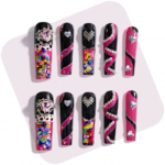 Neon Punk – Long Square Jelly Press-Ons with Heart & Crystal Accents