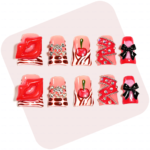 Cherry Kiss – Short Duck Press-Ons with 3D Lip & Cherry Accents