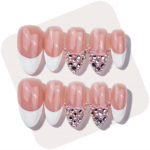 Pearl Elegance – Medium Almond Press-Ons with Pearl Clusters