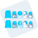 Tide Sparkle-Ocean Blue Short Duck Press-Ons with Starfish & Seashell Charms