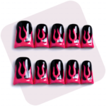 Blaze Pop-Hot Pink & Black Short Duck Press-Ons with Flame Graphics