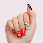 Rebel Pout-Rebel Red & Black Short Duck Press-Ons with 3D Lip & Rhinestone Charms - Image 2