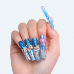 Ocean Whisper-Ocean Blue Long Coffin Press-Ons with Jellyfish & Starfish Charms - Image 2