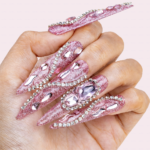 Pink Glitz Twist-Glitter Pink Stiletto Press-Ons with Rhinestone Swirls - Image 2