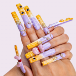 Sunset Swirl-Lavender & Mango Long Square Press-Ons with 3D Lip & Chain Charms - Image 2