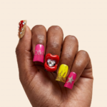 Neon Bite-Fiery Red & Hot Pink Short Duck Press-Ons with 3D Lip & Rhinestone Charms - Image 2