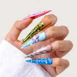 Rainbow Pop-Multi-Color Stiletto Press-Ons with 3D Floral & Rhinestone Accents - Image 2