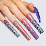 Mystic Gradient -Multi-Tone Long Square Press-Ons with Chrome & Glitter Accents - Image 2