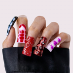 Vivid Swirl – Multi-Tone Long Duck Press-Ons with Rhinestone Accents - Image 2