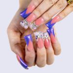 Lavender Blossom – Pink & Purple Long Duck Press-Ons with Crystal & Floral Accents - Image 2