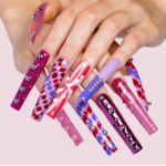 Pink Pop Art – Multi-Tone Long Square Press-Ons with 3D Dot & Stud Accents - Image 2