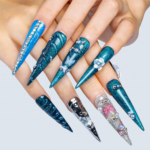 Ocean Chrome – Teal & Silver Stiletto Press-Ons with Crystal Accents - Image 2