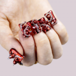 Rebel Chain-Metallic Red Short Duck Press-Ons with Spike & Chain Charms - Image 2