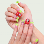 Neon Kiss – Blush Pink & Neon Green Short Duck Press-Ons with 3D Lip & Rhinestone Charms - Image 2