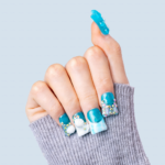 Tide Sparkle-Ocean Blue Short Duck Press-Ons with Starfish & Seashell Charms - Image 2