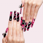 Neon Punk – Long Square Jelly Press-Ons with Heart & Crystal Accents - Image 2