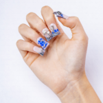 Chrome Vortex-Blue & Silver Short Duck Press-Ons with 3D Chain & Metal Accents - Image 2