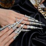 Diamond Spike-Silver Glitter Stiletto Press-Ons with Full Rhinestone Coverage - Image 3