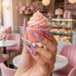 Pink Glitz Twist-Glitter Pink Stiletto Press-Ons with Rhinestone Swirls - Image 3