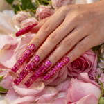 Bloom Aurora-Iridescent Purple Long Square Press-Ons with 3D Floral Charms - Image 3