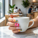 Pout Pop-Bubblegum Pink Short Duck Press-Ons with 3D Lip & Star Charms - Image 3