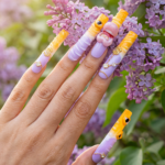 Sunset Swirl-Lavender & Mango Long Square Press-Ons with 3D Lip & Chain Charms - Image 3