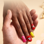 Neon Bite-Fiery Red & Hot Pink Short Duck Press-Ons with 3D Lip & Rhinestone Charms - Image 3