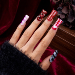 Vivid Swirl – Multi-Tone Long Duck Press-Ons with Rhinestone Accents - Image 3