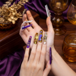 Royal Opulence – Purple & Gold Long Square Press-Ons with 3D Baroque Charms - Image 3