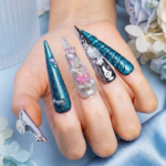 Ocean Chrome – Teal & Silver Stiletto Press-Ons with Crystal Accents - Image 3