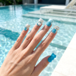 Tide Sparkle-Ocean Blue Short Duck Press-Ons with Starfish & Seashell Charms - Image 3