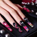 Neon Punk – Long Square Jelly Press-Ons with Heart & Crystal Accents - Image 3