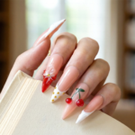 Cherry Bloom – Long Stiletto Press-Ons with Cherry & Floral Accents - Image 3