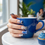 Chrome Vortex-Blue & Silver Short Duck Press-Ons with 3D Chain & Metal Accents - Image 3