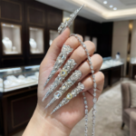 Diamond Spike-Silver Glitter Stiletto Press-Ons with Full Rhinestone Coverage - Image 4