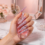 Pink Glitz Twist-Glitter Pink Stiletto Press-Ons with Rhinestone Swirls - Image 4