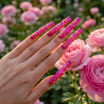 Bloom Aurora-Iridescent Purple Long Square Press-Ons with 3D Floral Charms - Image 4