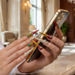 Royal Gala-Red & Gold Stiletto Press-Ons with Crystal & Pearl Accents - Image 4