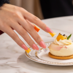 Sunset Blossom – Pink & Gold Long Duck Press-Ons with Crystal & Floral Accents - Image 4