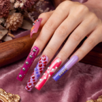 Pink Pop Art – Multi-Tone Long Square Press-Ons with 3D Dot & Stud Accents - Image 4